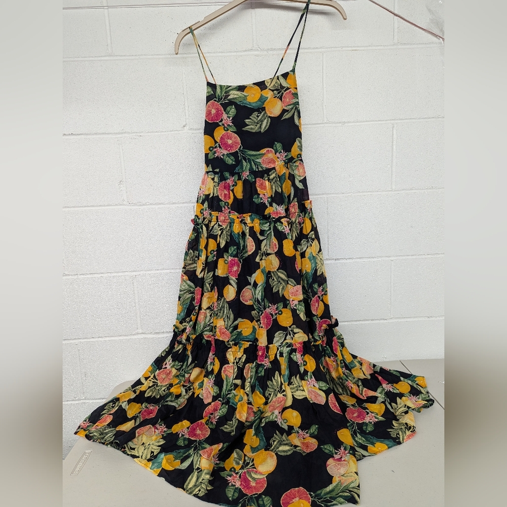 RTR Sz M Cara Cara New York Harbour Island Dress oranges grapefruit fruit midi - Picture 4 of 11